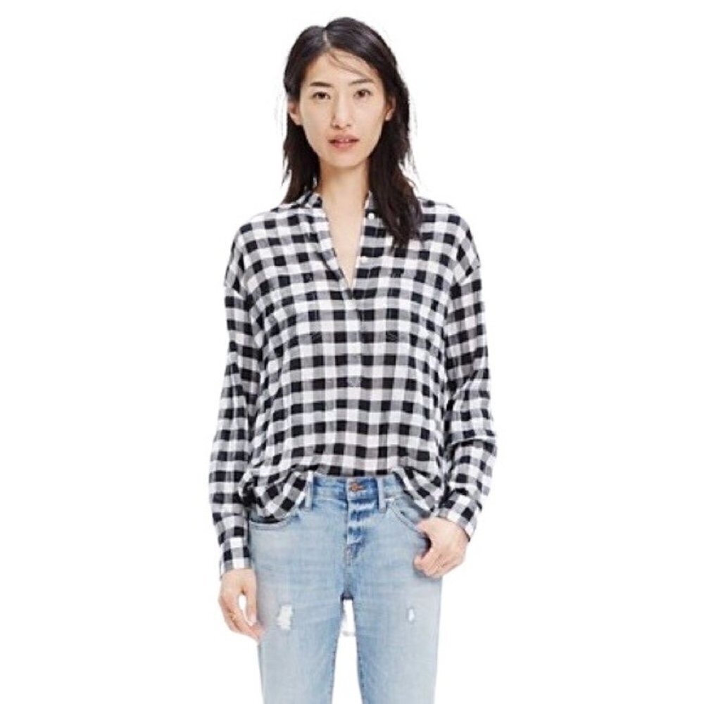 MADEWELL Buffalo Plaid Popover Top - Size Small